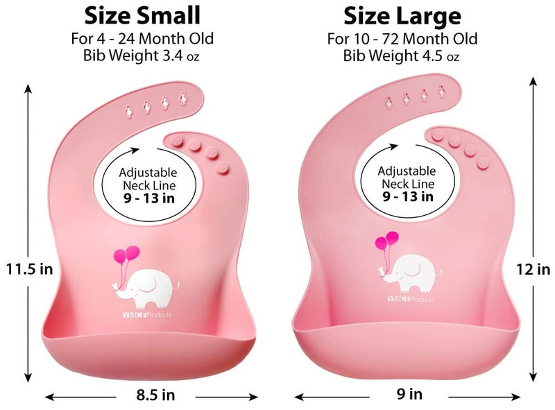 YMCF Products 2-Pack Waterproof Silicone Baby Bib Lightweight Comfortable Easy-Wipe Clean (Purple/Light Pink, Large) - Image 2
